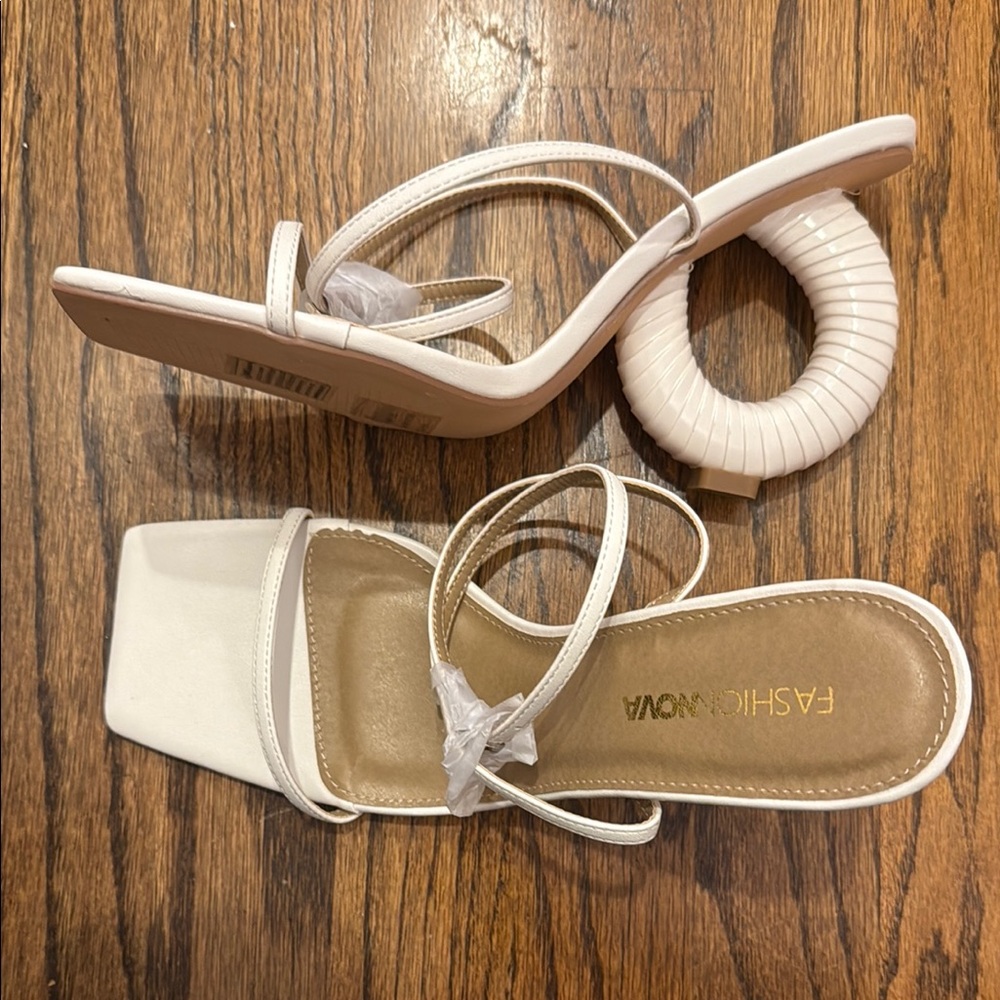 Fashion Nova Women's Cream Strappy Heels